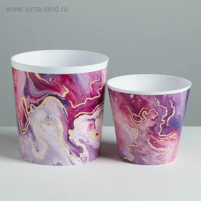 Набор кашпо для цветов 2 в 1 &laquo;Мрамор&raquo;, 0,8 и 1,6 л, 11 х 12 и 14 х 14 см