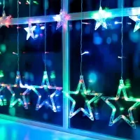 Гирлянда &laquo;Бахрома&raquo; 2.4&times;0.9 м с насадками &laquo;Звёзды&raquo;, IP20, прозрачная нить, 138 LED, свечение мульти, 8 режимов, 220 В
