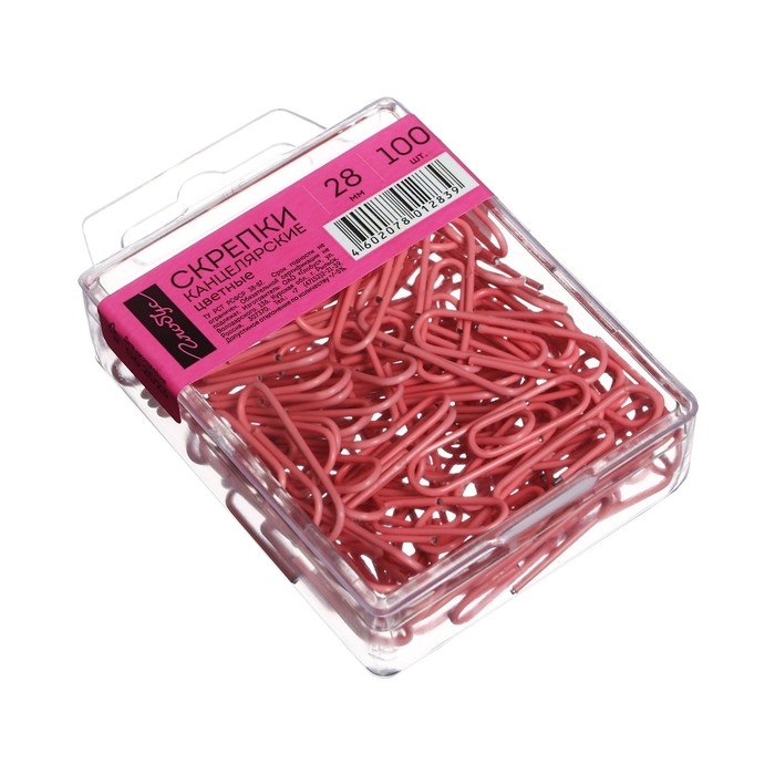 Скрепки канцелярские 28 мм, цветные, 100 штук, GLOBUS розовые, евробокс Скрепки канцелярские 28 мм, цветные, 100 штук, GLOBUS розовые, евробокс