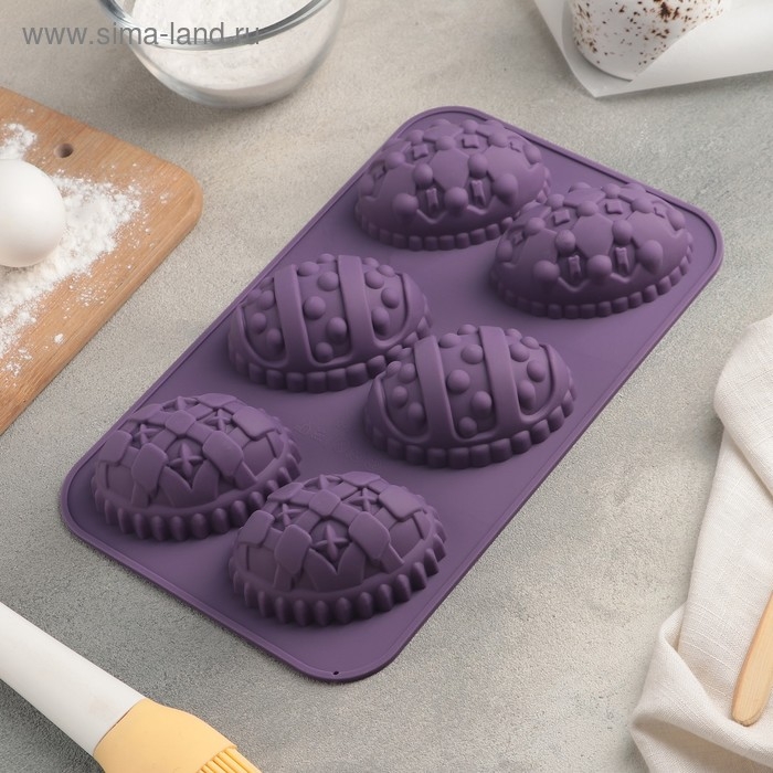 Форма силиконовая для выпечки Доляна «Пасхальные яйца», 27×16,5 см, 6 ячеек (8,8×6 см), цвет МИКС Форма силиконовая для выпечки Доляна «Пасхальные яйца», 27×16,5 см, 6 ячеек (8,8×6 см), цвет МИКС