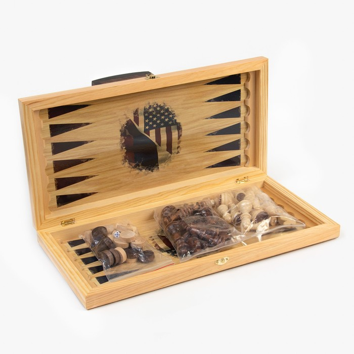 Настольные игры 3в1 Настольные игры 3в1 "Россия и Америка": шахматы, шашки, нарды, деревянные, большие, 50х50 см