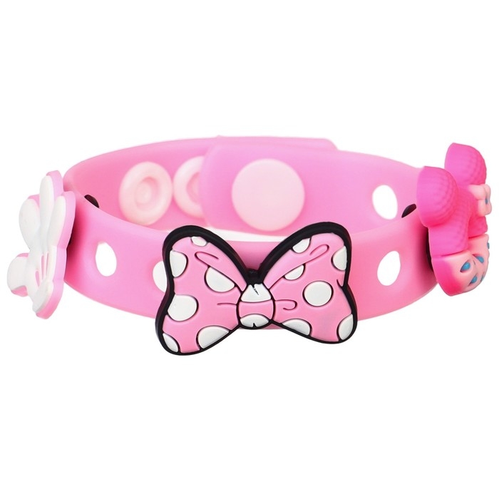 Браслет силиконовый со сменными джибитсами, 3 джибитса в комплекте, Минни Маус Браслет силиконовый со сменными джибитсами, 3 джибитса в комплекте, Минни Маус