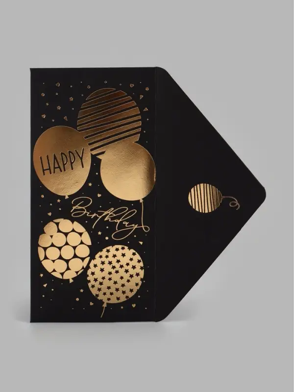 Конверт для денег Happy birthday, на черном крафте, тиснение, 16.5&times;8 см