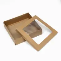 Коробка подарочная складная, упаковка, крышка - дно, с окном, крафт, 30&times;30&times;8 см