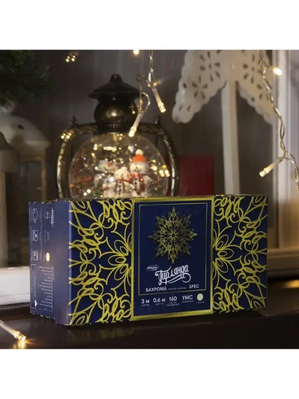 Гирлянда &laquo;Бахрома&raquo; 3&times;0.6 м, IP44, УМС, прозрачная нить, 160 LED, свечение тёплое белое, 220 В