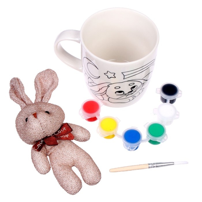 Кружка под раскраску на новый год «Новогодний зайка» с мягкой игрушкой. 300 мл, новогодний набор для творчества Кружка под раскраску на новый год «Новогодний зайка» с мягкой игрушкой. 300 мл, новогодний набор для творчества