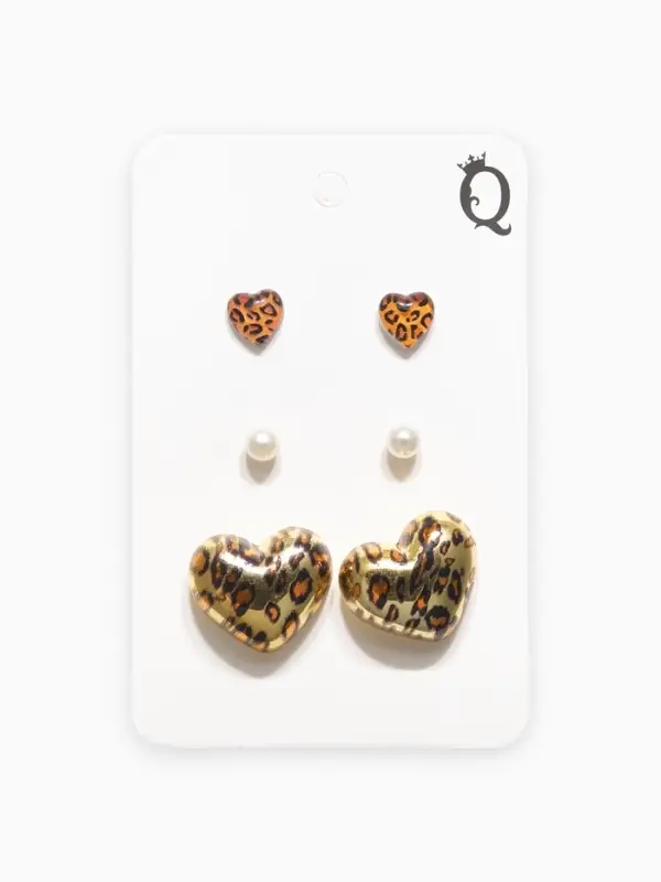 Набор серьги Набор серьги "Леопард" сердце крупное, цветной в золоте