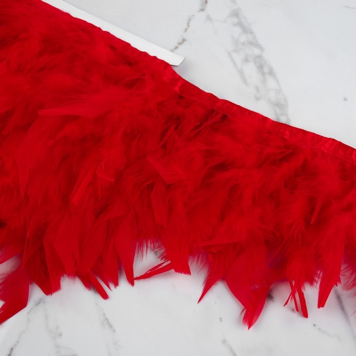 Тесьма с перьями индюка, 13-17 см, 5 ± 0,5 м, цвет красный Тесьма с перьями индюка, 13-17 см, 5 ± 0,5 м, цвет красный