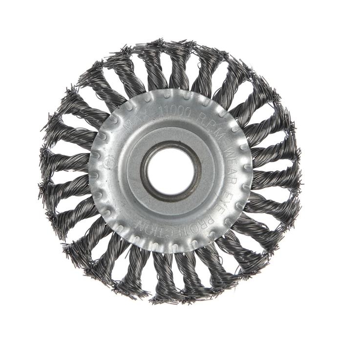 Щетка металлическая для УШМ ЛОМ, крученая проволока, плоская, посадка 22 мм, 125 мм Щетка металлическая для УШМ ЛОМ, крученая проволока, плоская, посадка 22 мм, 125 мм