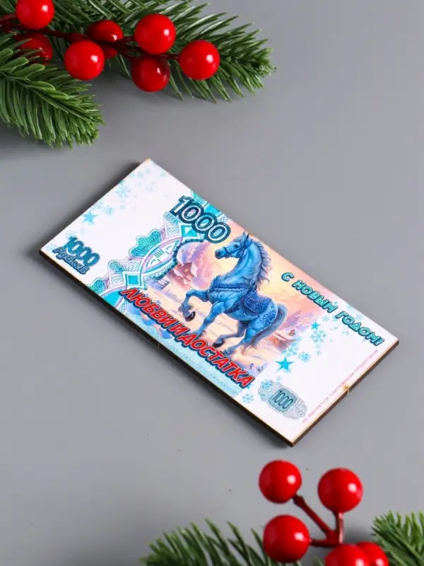 Магнит-купюра новогодняя 2026 "1000 любви и достатка" 12х6 см