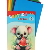 Картон цветной А4 &laquo;Малыш с арбузом&raquo;, 6 листов, 6 цветов, 200 г/м&sup2;, немелованный, в папке