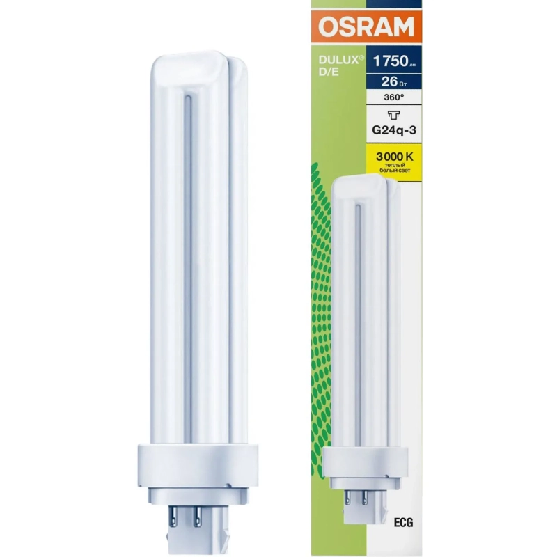 Лампа люминесцентная компактная DULUX D/E 26Вт/830 G24q-3 OSRAM (122439)