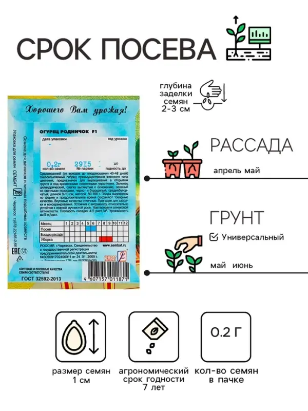 Семена Огурец  Семена Огурец "Родничок" F1, 0,2 г