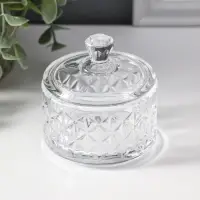 Шкатулка стекло "Ромбы и бриллиант" прозрачная 6,5х6,5х7 см