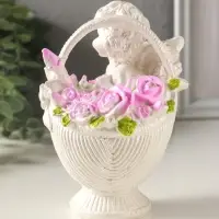 Фигурка гипс &laquo;Ангел в корзине&raquo;, 13&times;10&times;8 см, с росписью, белый