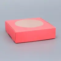 Подарочная коробка сборная с окном, розовый, 11.5×11.5×3 см