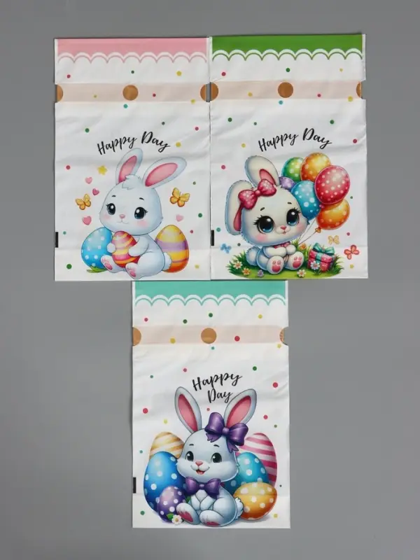 Пакет  полиэтиленовый подарочный "Заяц с цветами", с завязками, 15х23&plusmn;1 см