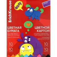 Набор цветной бумаги и картона А4 ErichKrause Jolly Friends, 20 листов, 10 цветов, 6 штук, на клею