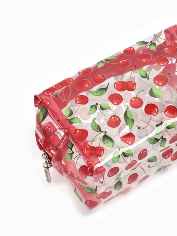 Косметичка женская Cherry, для бассейна, на молнии, прозрачная, красная