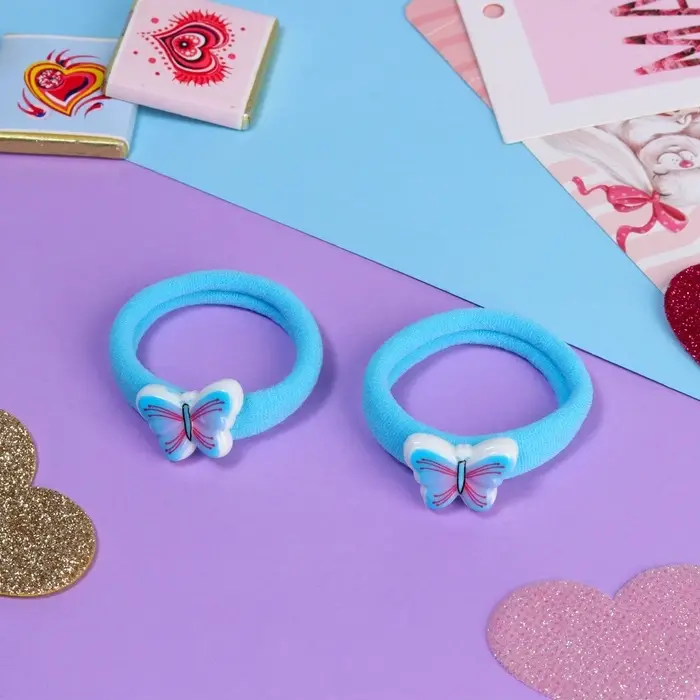 Резинки для волос «Маленькая радость», набор 2 шт., бабочка, 3.5 см, голубые