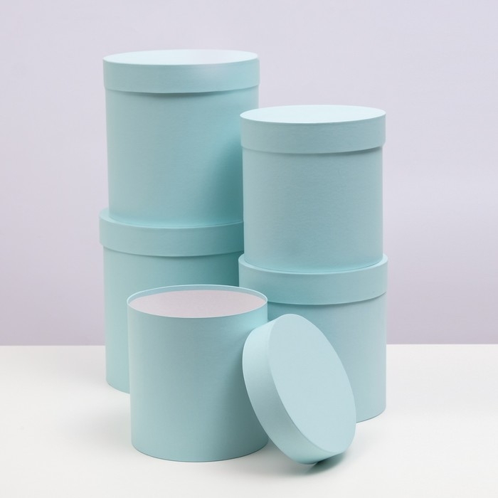 Набор круглых коробок 5 в 1 "Краски" ,бирюзовый, 25 х 25 х 25 - 19 х 19 х 19 см