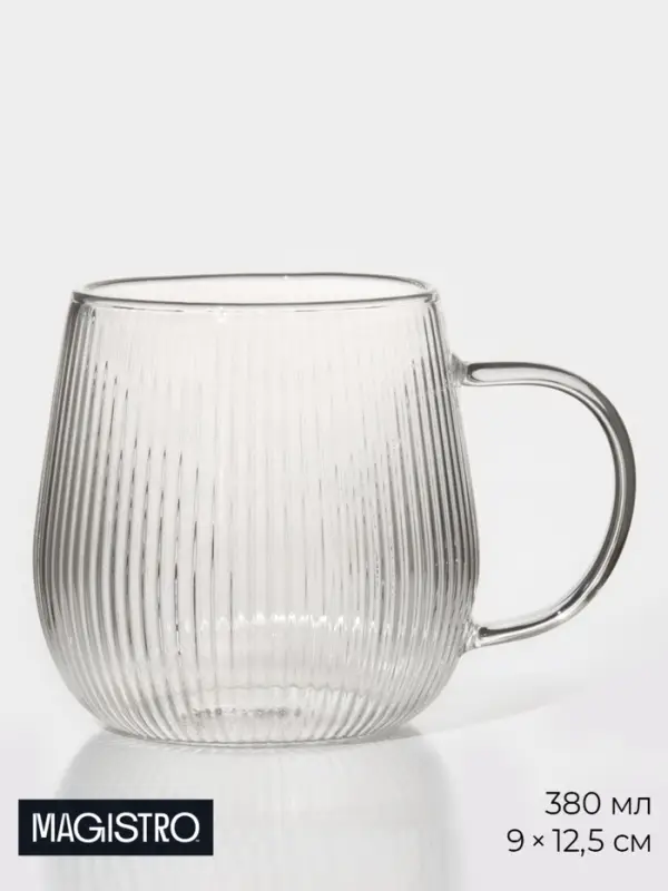 Кружка Magistro &laquo;Грани&raquo;, 380 мл, 9&times;12.5 см, боросиликатное стекло, прозрачная