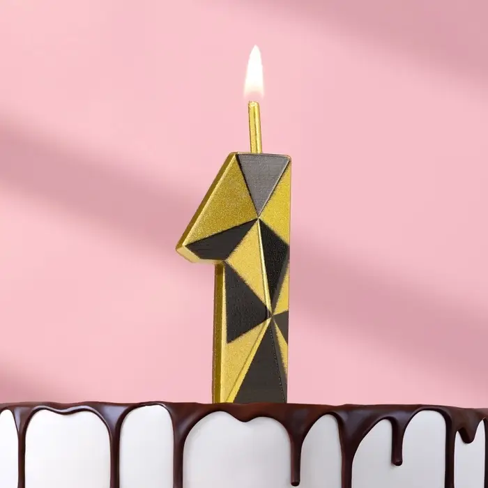 Свеча для торта &laquo;Алмаз&raquo;, цифра 1, золотой с черным
