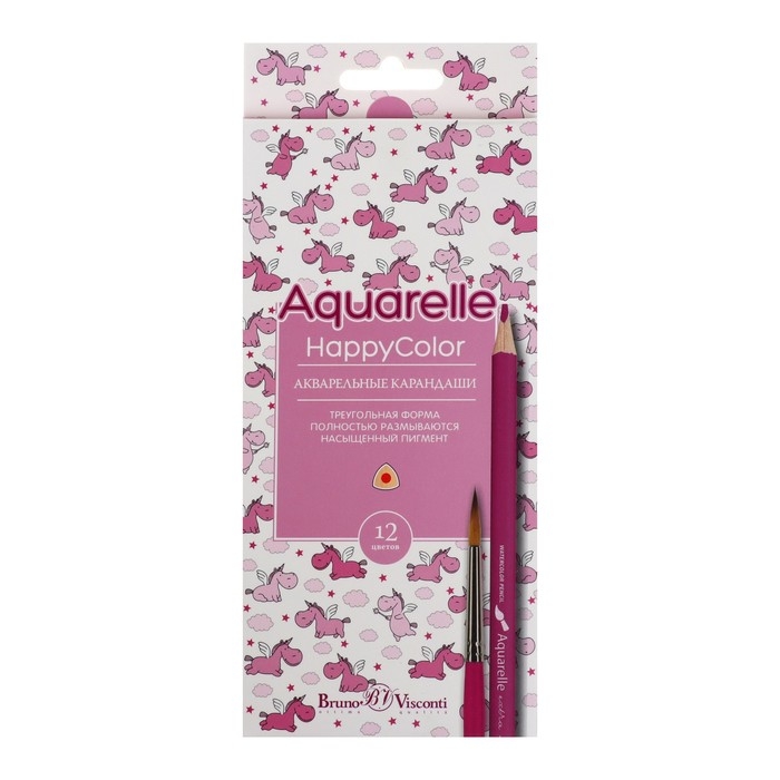 Карандаши акварельные 12 цветов HappyColor, МИКС Карандаши акварельные 12 цветов HappyColor, МИКС