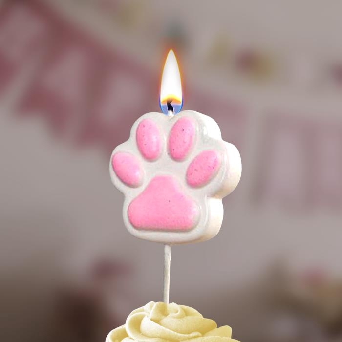 Свеча в торт на шпажке Свеча в торт на шпажке "Лапка - сквиш", бело-розовая