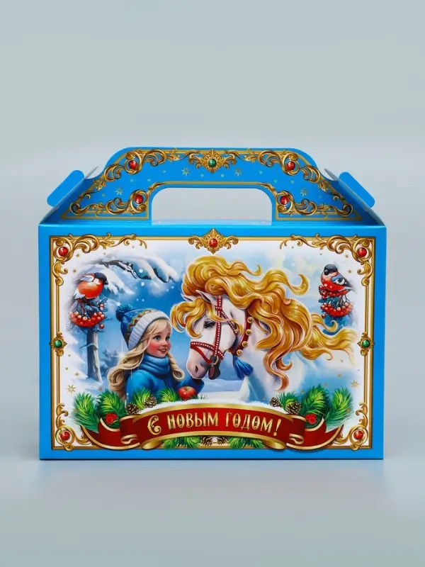 Коробка подарочная новогодняя «Тройка» голубая 26×23×7 см Коробка подарочная новогодняя «Тройка» голубая 26×23×7 см