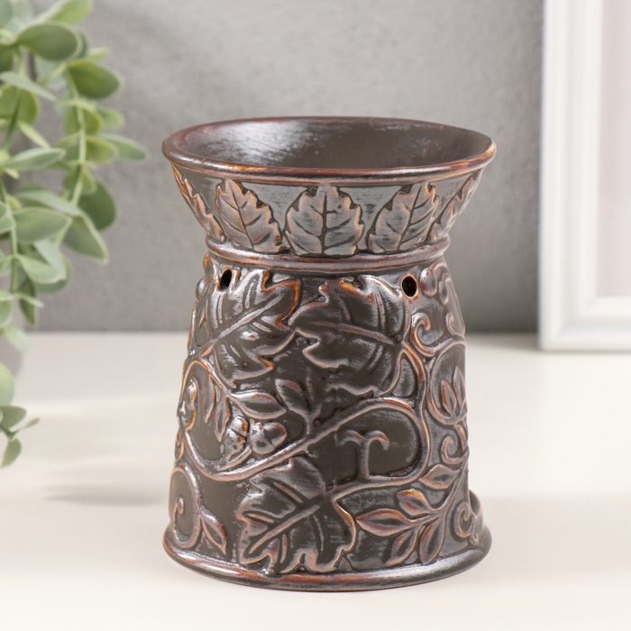 Аромалампа керамика Аромалампа керамика "Растительный узор" тёмно-коричневая 9,5х9,5х12 см
