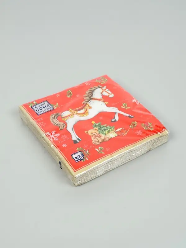 Салфетки бумажные трёхслойные «Новогодняя лошадка. Красный фон», 33х33, 20шт Салфетки бумажные трёхслойные «Новогодняя лошадка. Красный фон», 33х33, 20шт