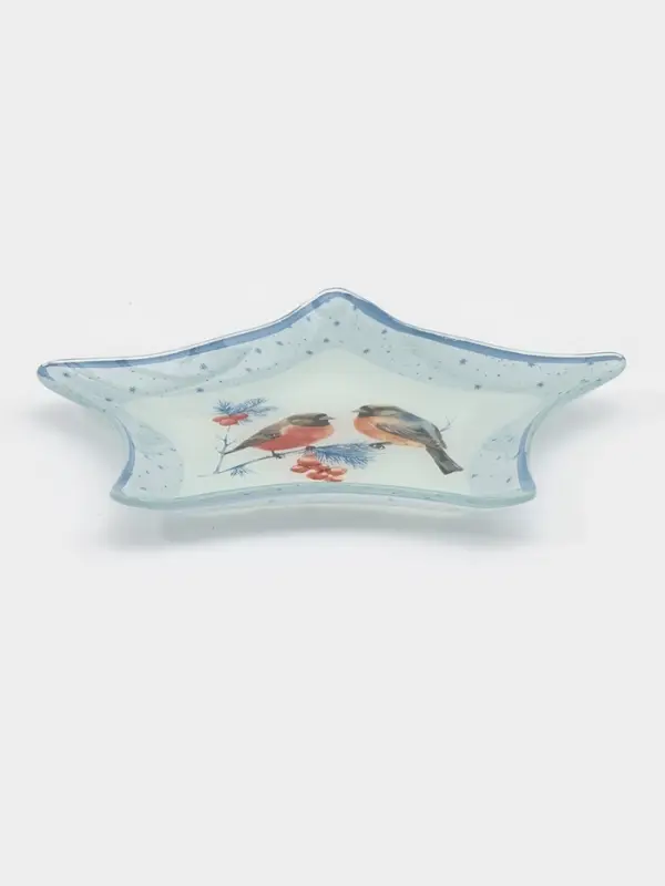 Блюдо сервировочное звезда "Снегири на ветке" 19,5 см