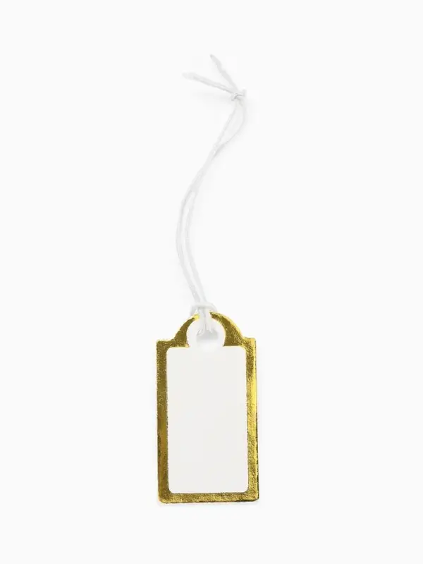 Ценники на верёвке, 100 шт. отверстие 3 мм, 1.3&times;2.5 см, белые, золотой