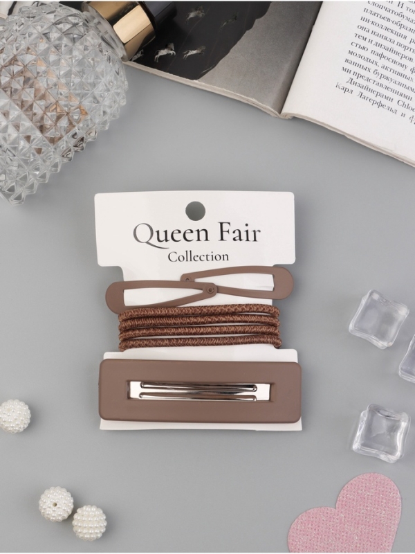 Набор для волос Набор для волос "Элери" (4 резинки 6,5см, автомат 8см, 2 невидимки 4,5см) коричневый