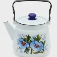 Чайник &laquo;Цветы синие&raquo;, 3.5 л, эмалированная сталь, белый