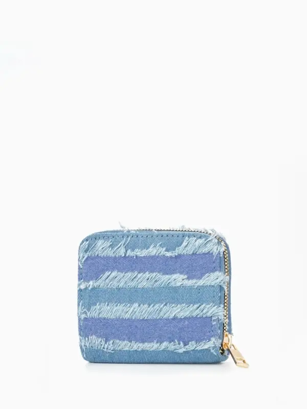 Кошелёк женский на молнии 8.5&times;2&times;11 см, джинсовый, в полоску, голубой