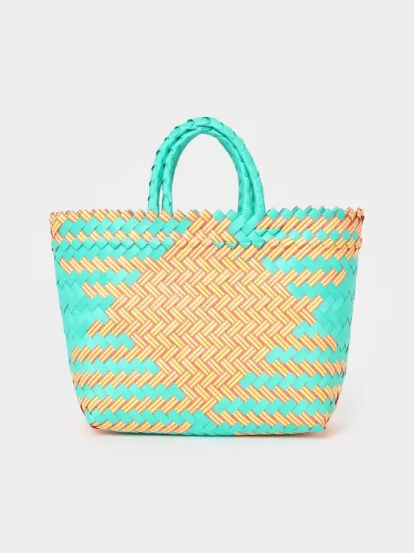 Сумка плетёная, 20&times;10&times;30 см, пластик, бирюзово-жёлтая