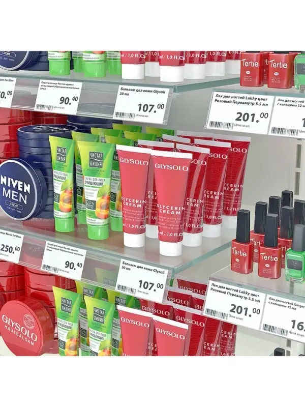 Ценникодержатель для крепления на стеклянные полки, 100&times;4&times;3.9 см, прозрачный