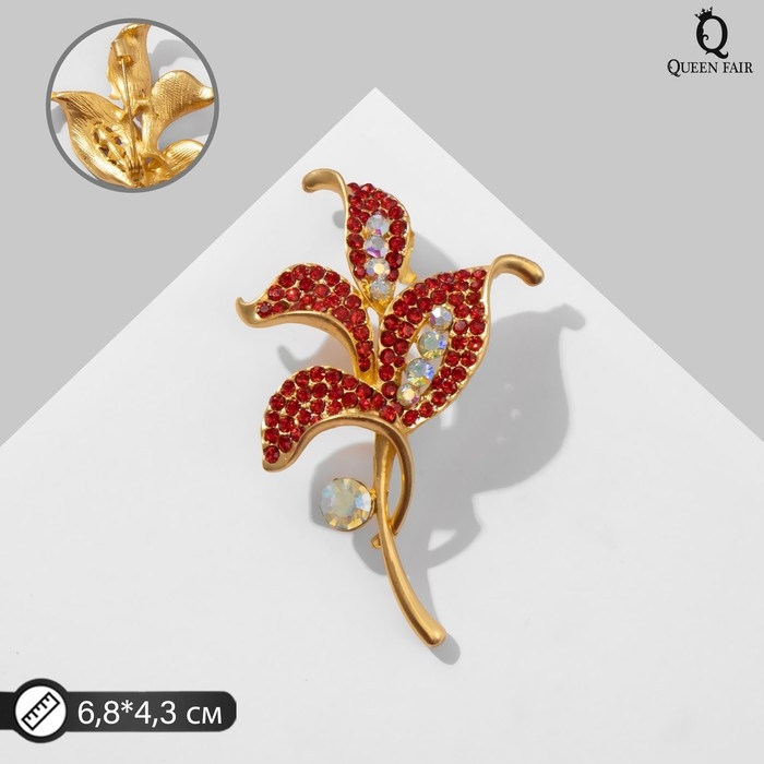 Брошь «Листья», цвет радужно-красный в матовом золоте Брошь «Листья», цвет радужно-красный в матовом золоте