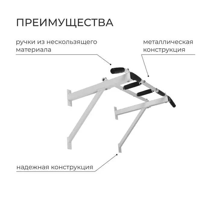 Турник настенный, трёххватный, белый