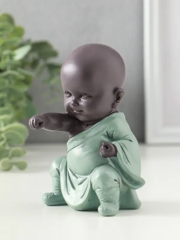 Сувенир полистоун "Маленький будда - кунг-фу" зелёно-коричневый 6,8х7,5х11 см