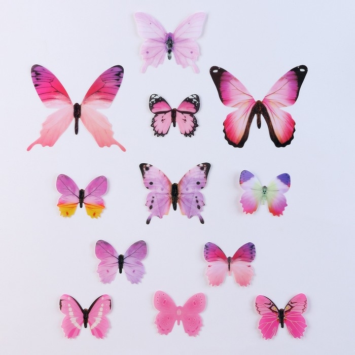 Набор для украшения «Бабочки», 12 шт., цвет розовый Набор для украшения «Бабочки», 12 шт., цвет розовый