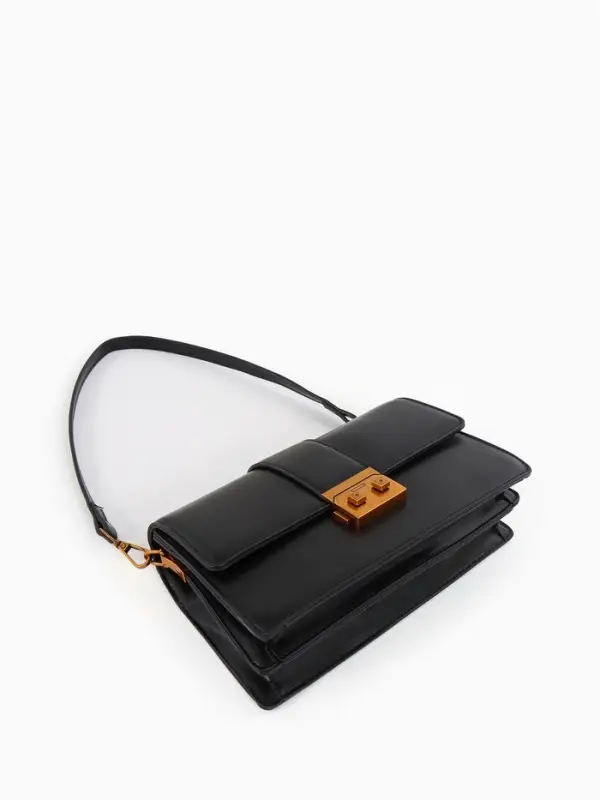 Сумка женская мессенджер TEXTURA на клапане, 26&times;8.5&times;14 см, чёрная