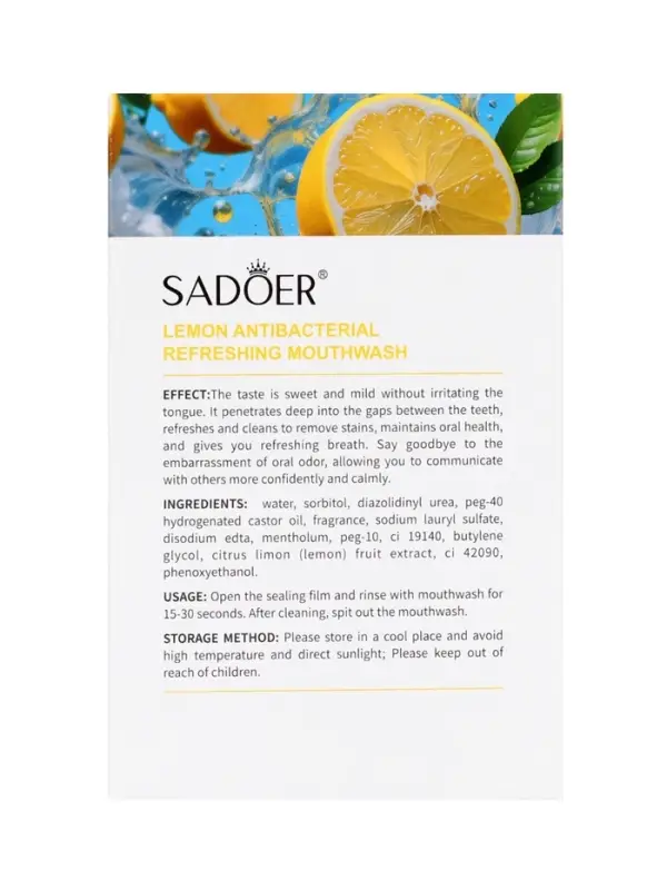 Ополаскиватель для полости рта антибактериальный SADOER, лимон, 10 шт. по 13 мл