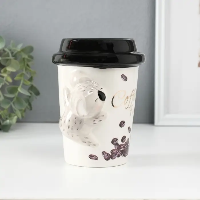 Копилка для денег &laquo;Коала с кофе&raquo;, керамика, 10.2&times;12.8&times;14.2 см