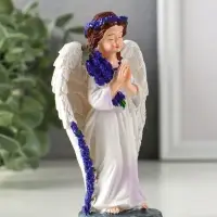 Сувенир полистоун "Девочка-ангел с букетом лаванды - молитва" фиолет 7,7х4х12,5 см