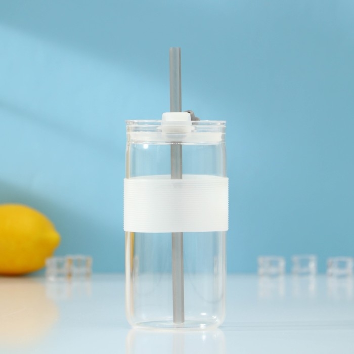 Стакан с крышкой и трубочкой «Фрутис», 410 мл, стекло, МИКС Стакан с крышкой и трубочкой «Фрутис», 410 мл, стекло, МИКС