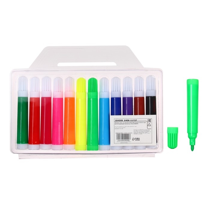 Фломастеры, 12 цветов, Jambo, толстые, вентилируемый колпачок Фломастеры, 12 цветов, Jambo, толстые, вентилируемый колпачок