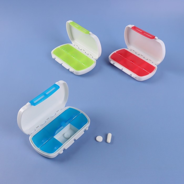 Таблетница, 12 × 7,5 × 2,8 см, 6 секций, цвет белый/МИКС Таблетница, 12 × 7,5 × 2,8 см, 6 секций, цвет белый/МИКС